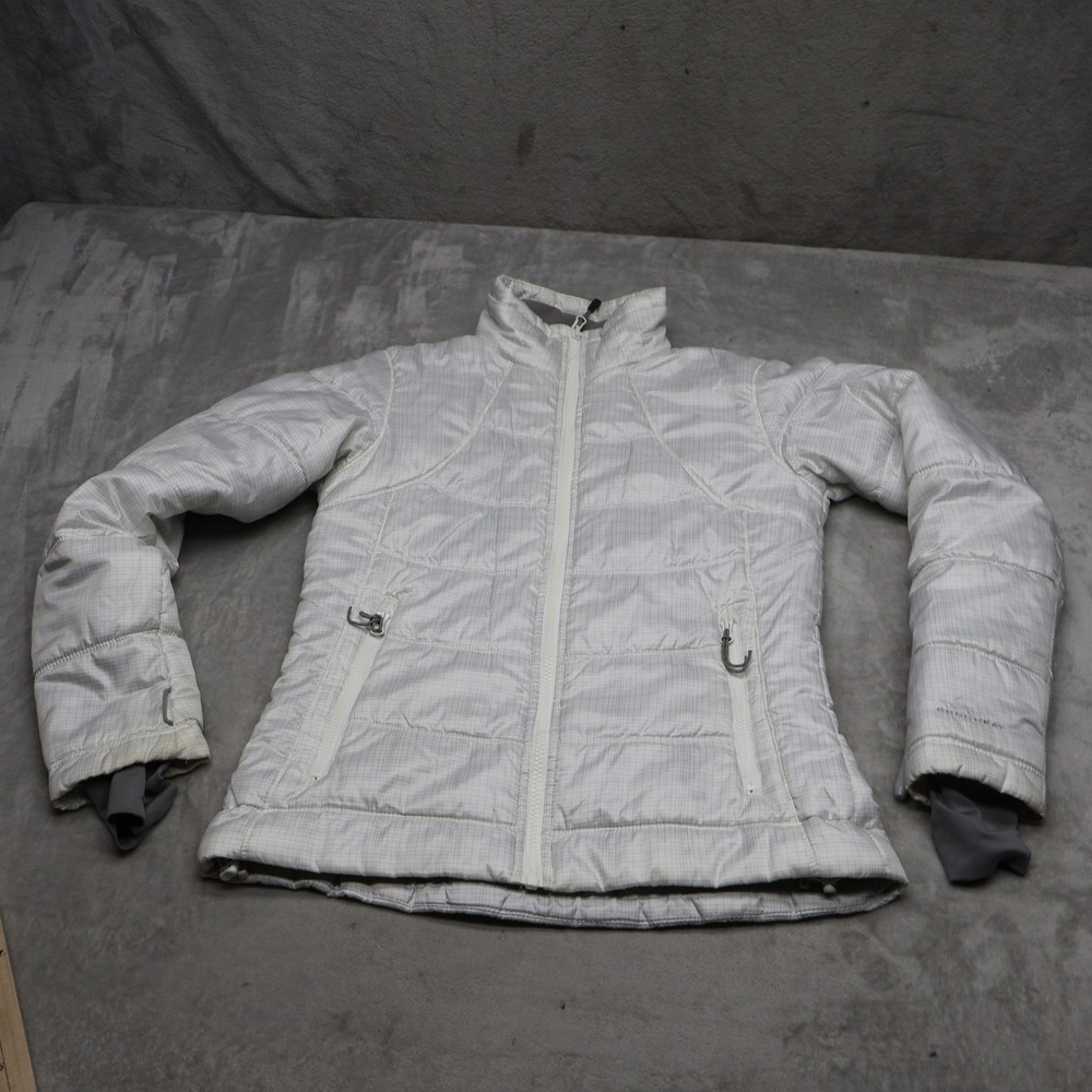 Columbia Jacket Women Small White Check Omni-Heat Full Zip Ski Winter Puffer